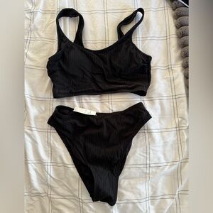 SHEIN Black Ribbed Bikini Set